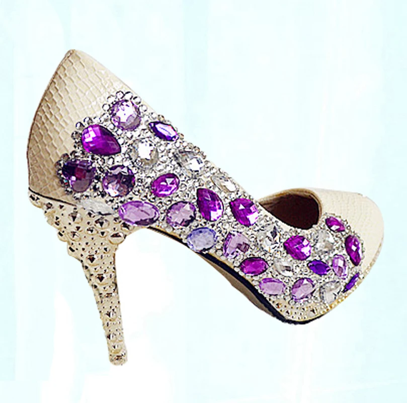 platform high heels crystal wedding shoes green purple red ...