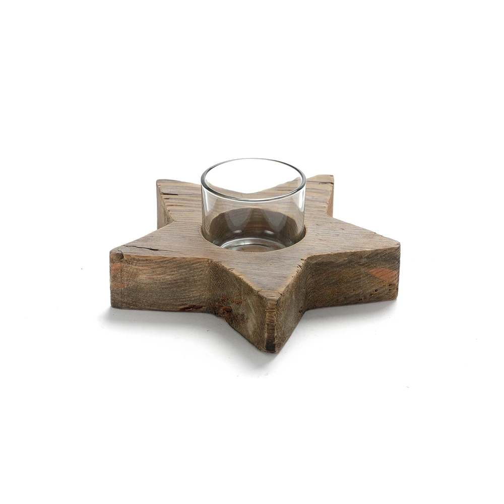 7.5"Star Shape Christmas Ornaments Driftwood Candle Holder with Tea Light.JPG
