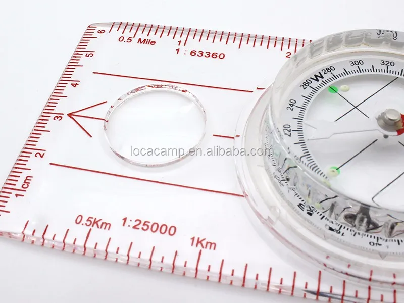 Ruler Compass Pocket Map Scale Magnifier Hiking Multifunction Portable 