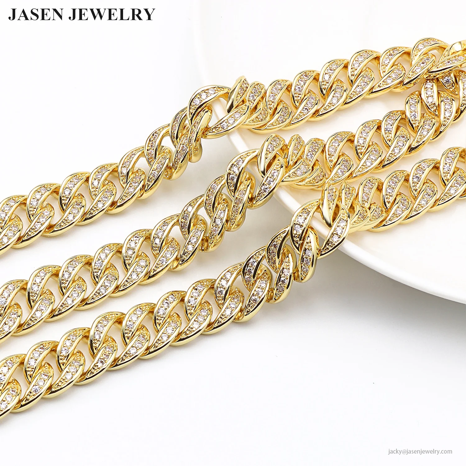 Jasen Jewelry Iced Out Cuban Link Necklace Mens Miami Silver Plated 18k