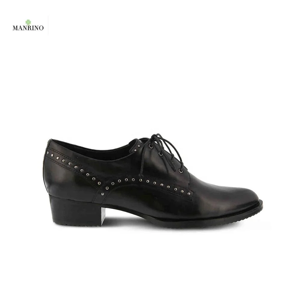
MANRINO 0168 Hand Made Real Leather Studs Decor Oxford Casual Unit Rubber Sole Lace Up Women Office Dress Shoes For Office Lady 