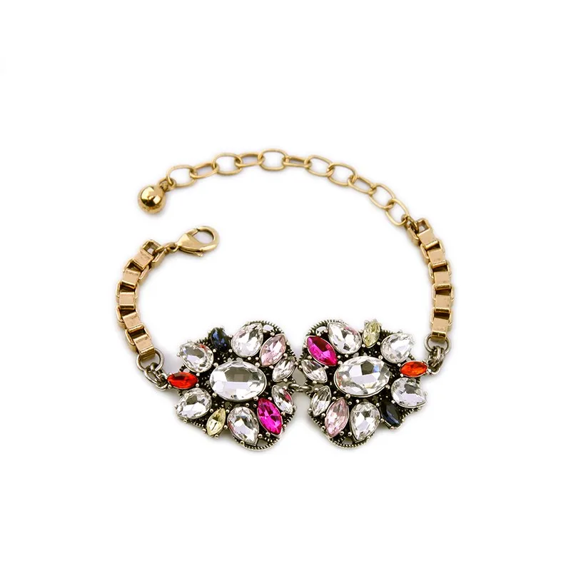 

sl00533 Retro Luxury Colorful Crystal Stone Flowers Metal Gold Plated Bracelet Women