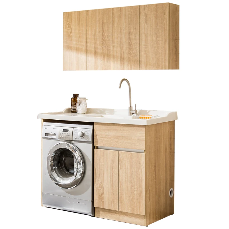 Solid Wood Multi Story Bathroom Cabinets Combined Laundry Sink