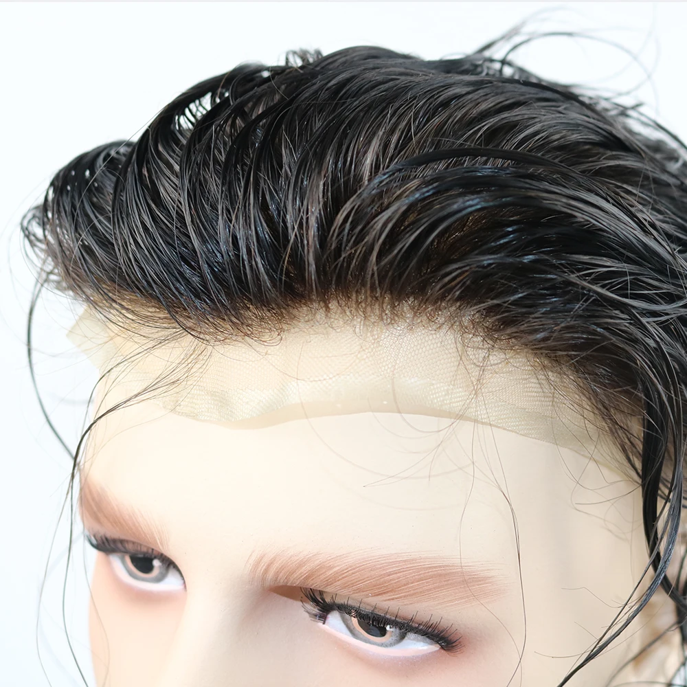 

Swiss Lace Men's Toupee Lace Front Men Wig Replacement System Human Hair Durable Hairpieces Toupee For Men Bleached Knots