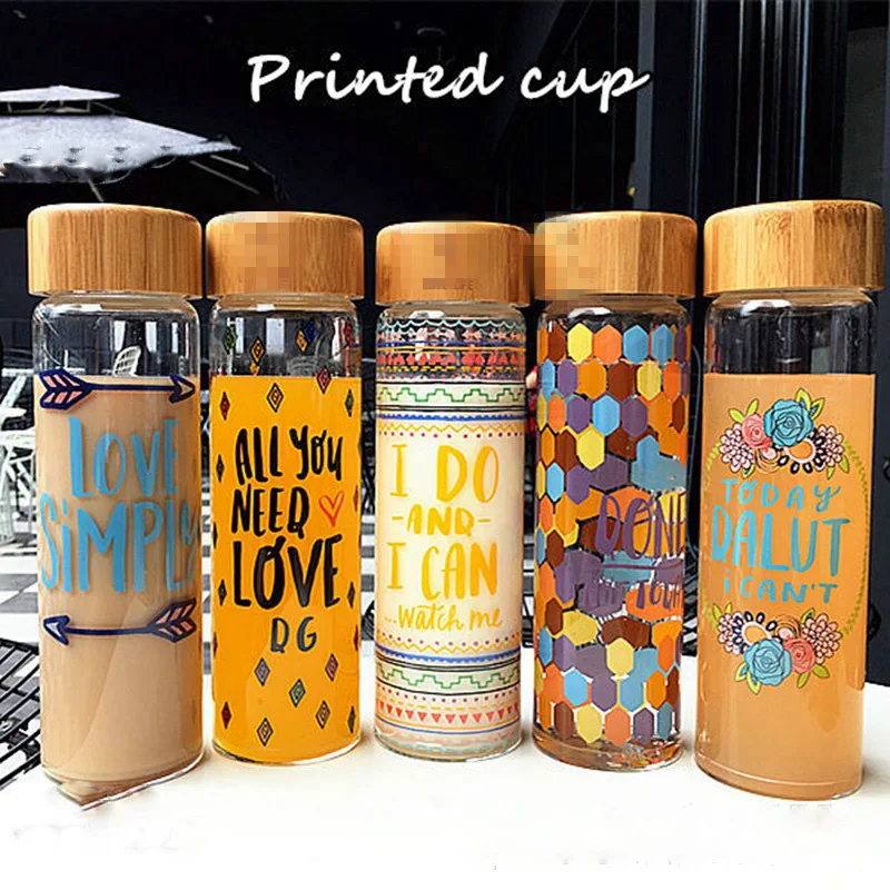 

Professional custom portable juicer glass water bottle with bamboo lid, Clear