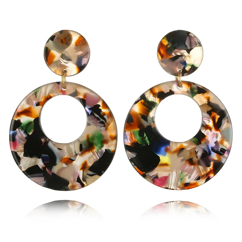 

2019 Fashion Acrylic Jewelry Geometric Resin Bohemian Acetate Pendant Tortoise Shell Earrings, Multicolor