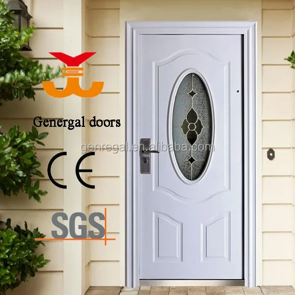 White Modern Residential Metal Door With Oval Glass Buy