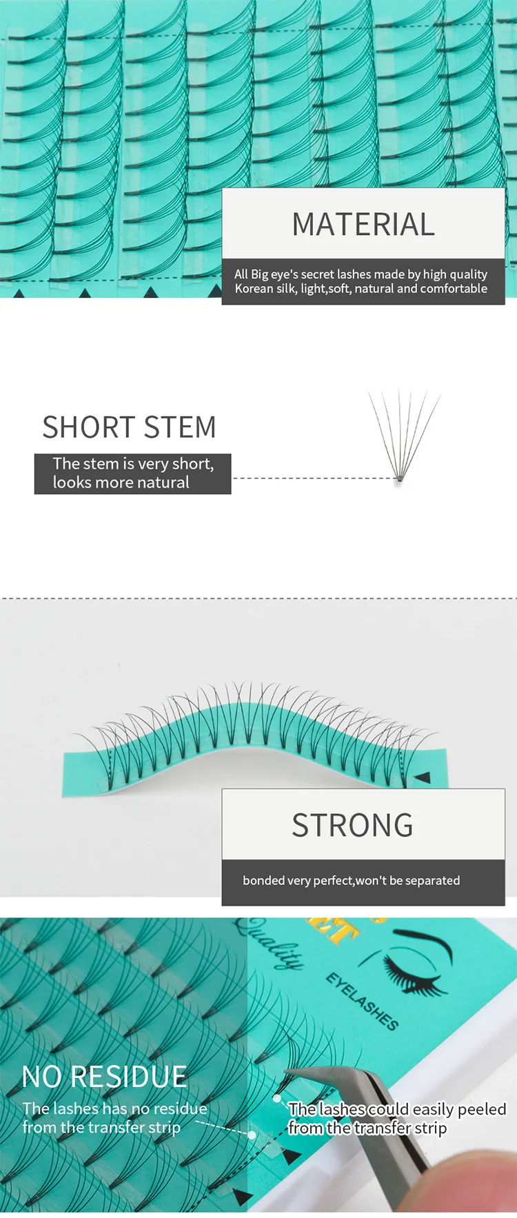 Short Stem Russian Volume Premade Fans Private Label Eyelash Extensions