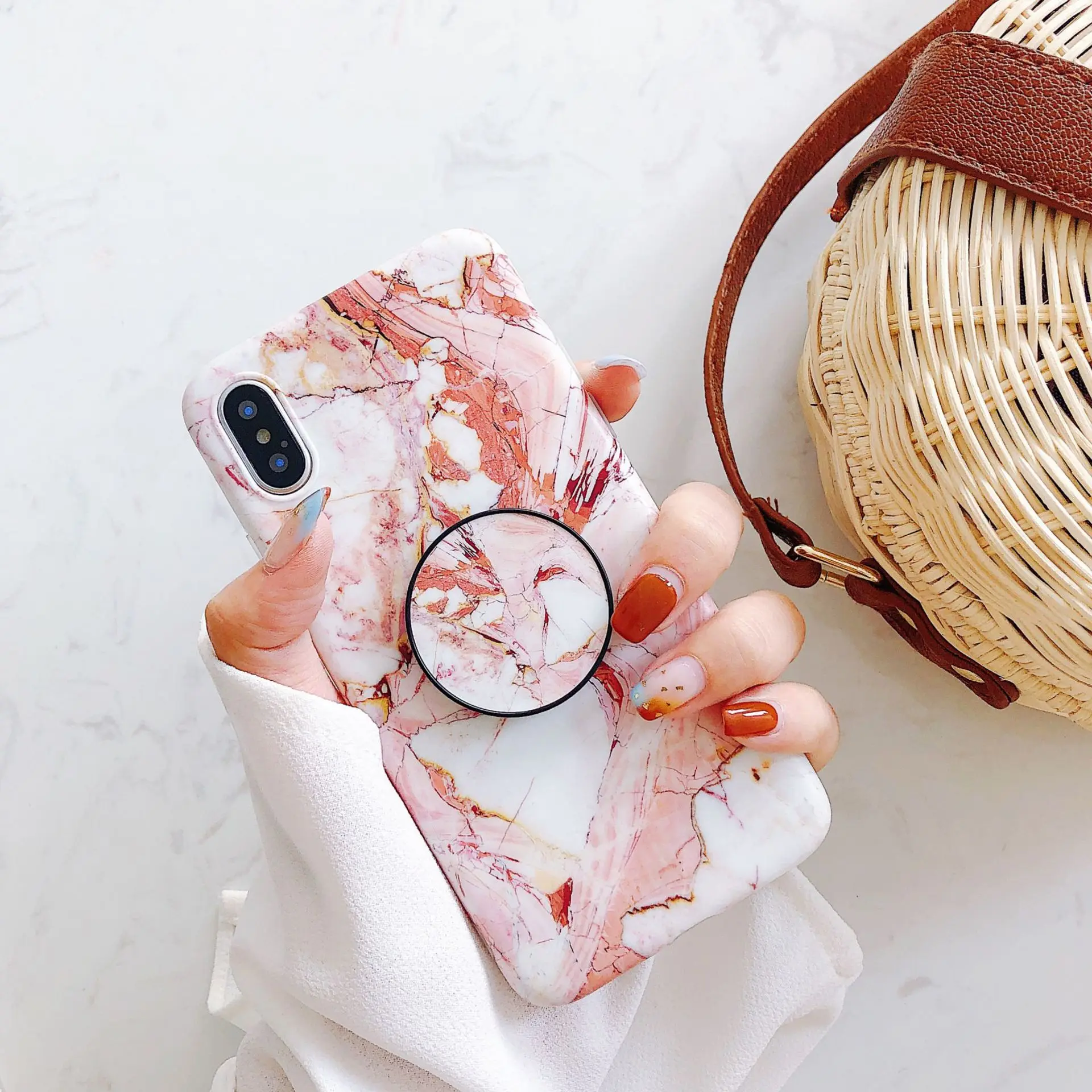 

Free ShippingMarble Case For Iphone 8 7 Plus X 6 S Plus Case Fashion Grip Stand Holder Phone Case For Iphone 7 Back Cover, As picture
