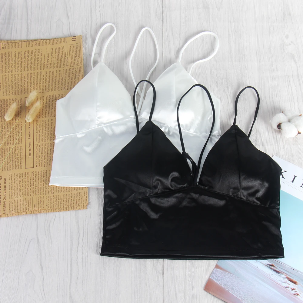 

Fashionable Hot Lady New Polyester Satin Bra Fabric Silk Bra Satin Bra, Black white