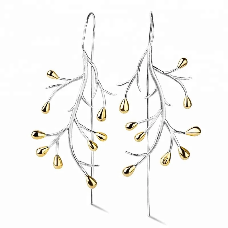 

Lotus Fun hand made Designer hooks drop earring 925 sterling silver with 18k gold for lady girl fine Jewelry