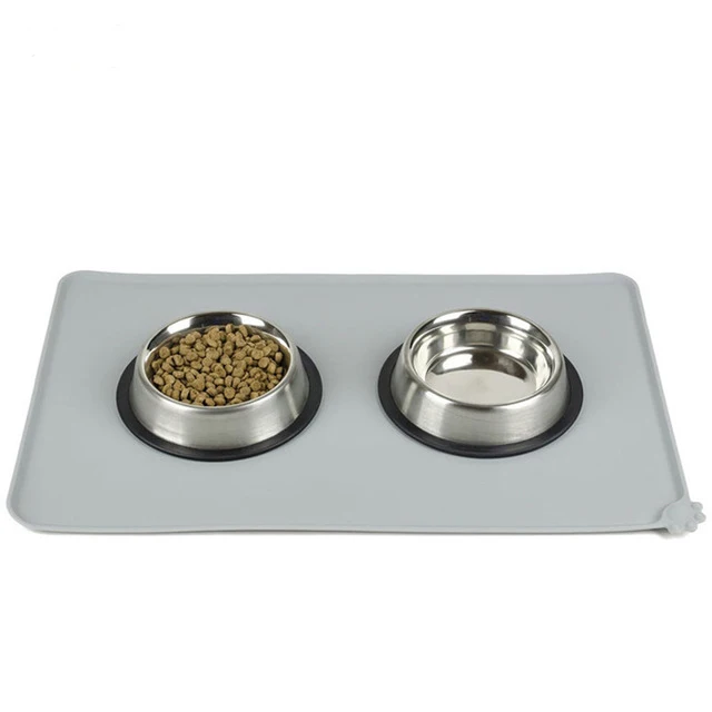 

Dog Cat Food Mat, Pet bowl mat easy clean non-slip Food Pad, Grey