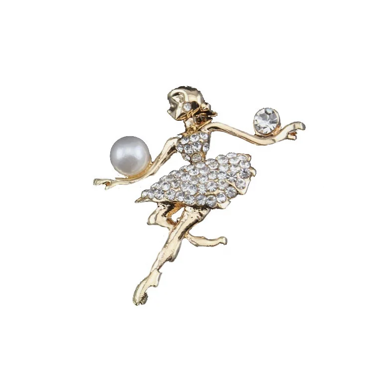 

Gold-Tone Clear Crystal Dancing Ballet Ballerina Girl Brooch Pin, As your request