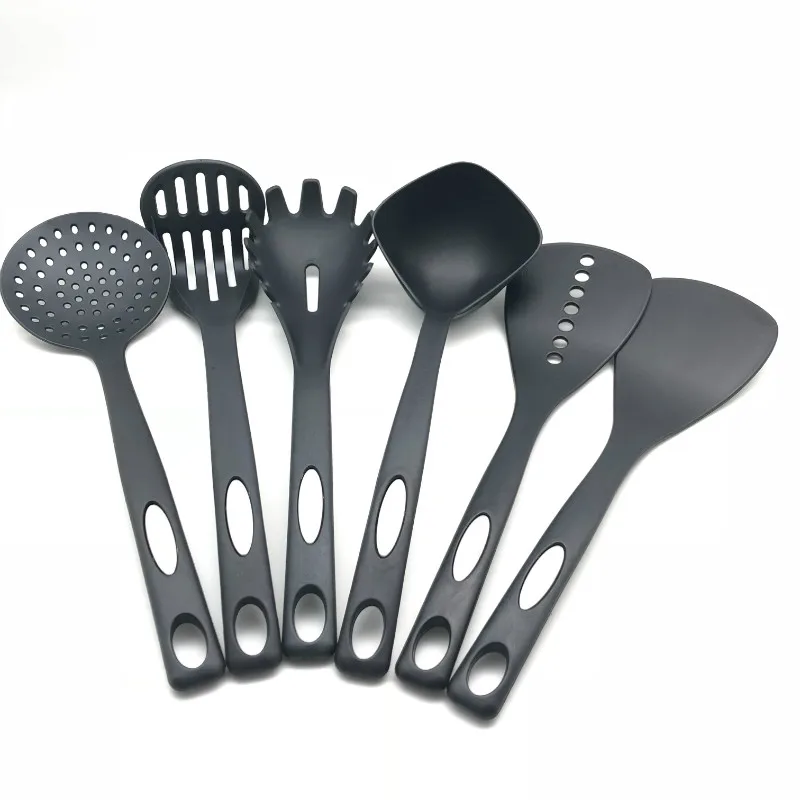 

Best Design Kitchenware Nylon Kitchen Utensils Set With Mesh Handle Nonstick Cooking Spatulas Stainless Steel Nylon Kitchenware, Black