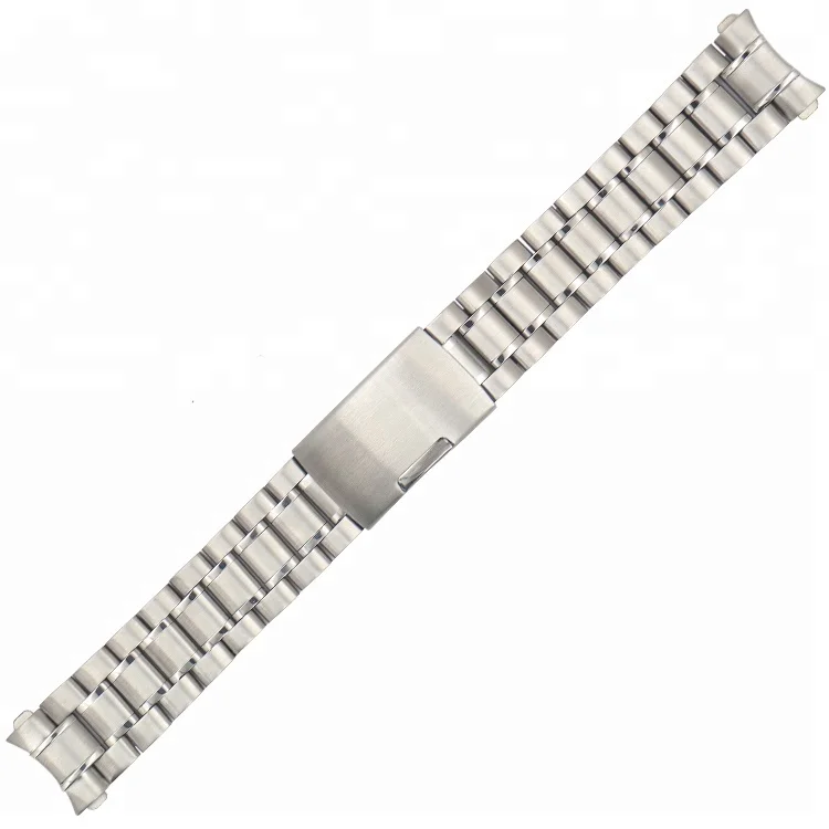 

Five solid stainless steel single button buckle curved end metal watch band strap, Silver/black/gold/rose gold