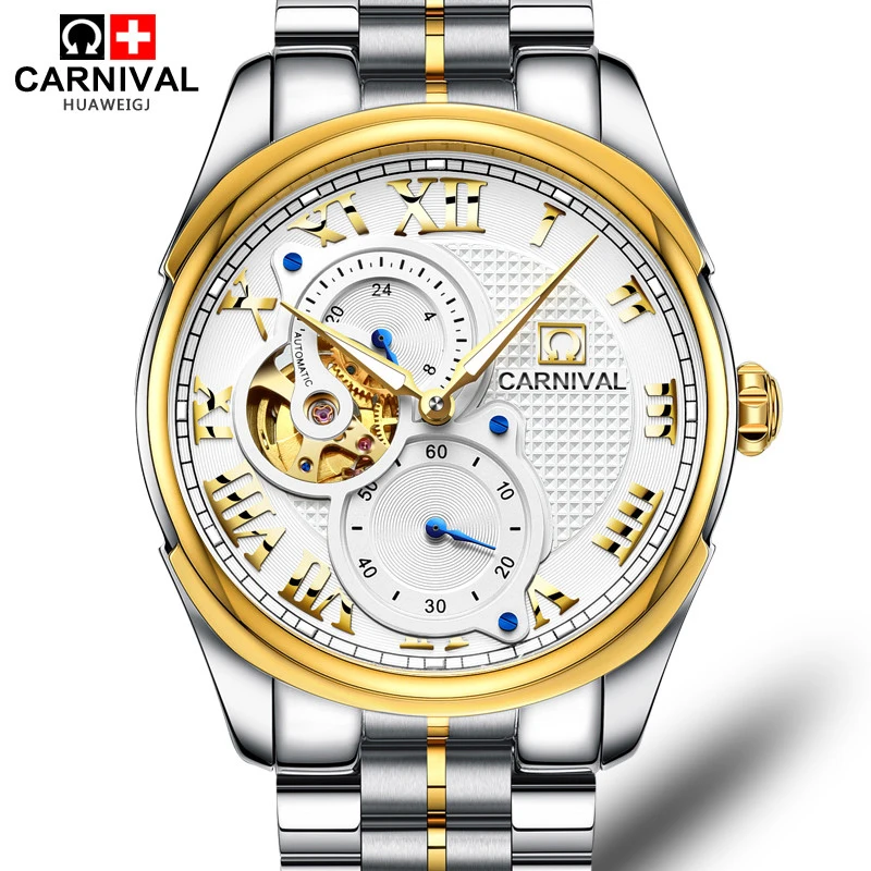 

2016 Aliexpress Best Seller Carnival Automatical Mechanical Wrist Watch Men Sapphire Window relogio masculino, Gold