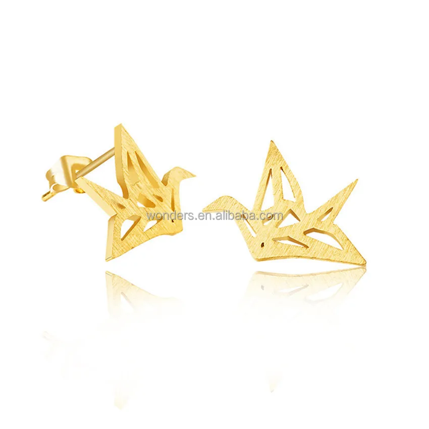 

Origami Crane Earrings Stud Jewelry Stainless Steel Earings For Women 2017 Gold Plated Ear Piercing Accessories