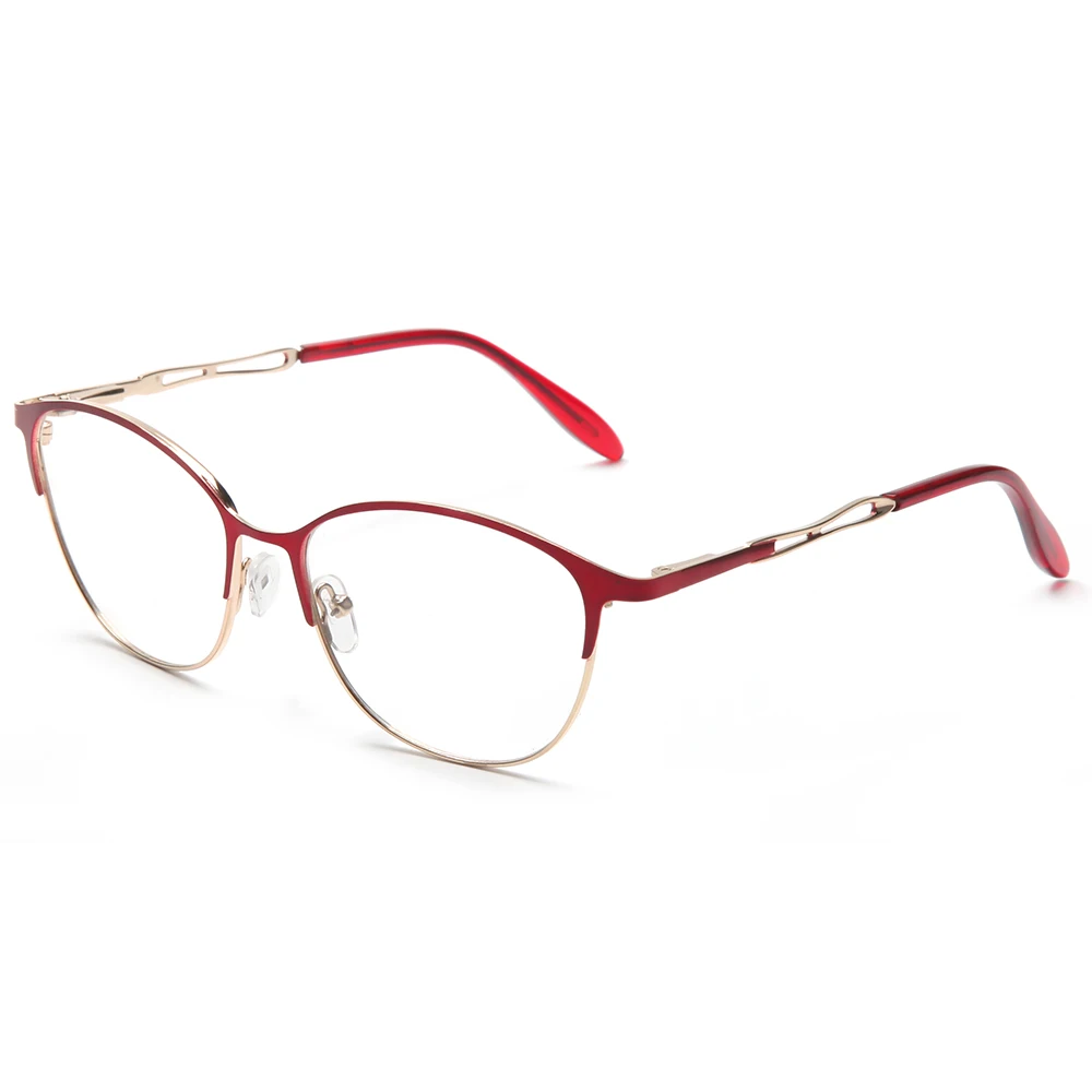 Ultralight Lady Glasses Frames Fashion Vintage Round Red Metal Material Hollow Out Temple Woman Glasses Optical Frames
