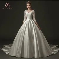 

2019 plus size brautkleid sexy princess long sleeve modest Vintage Wedding satin Dresses Bridal Ball Gowns