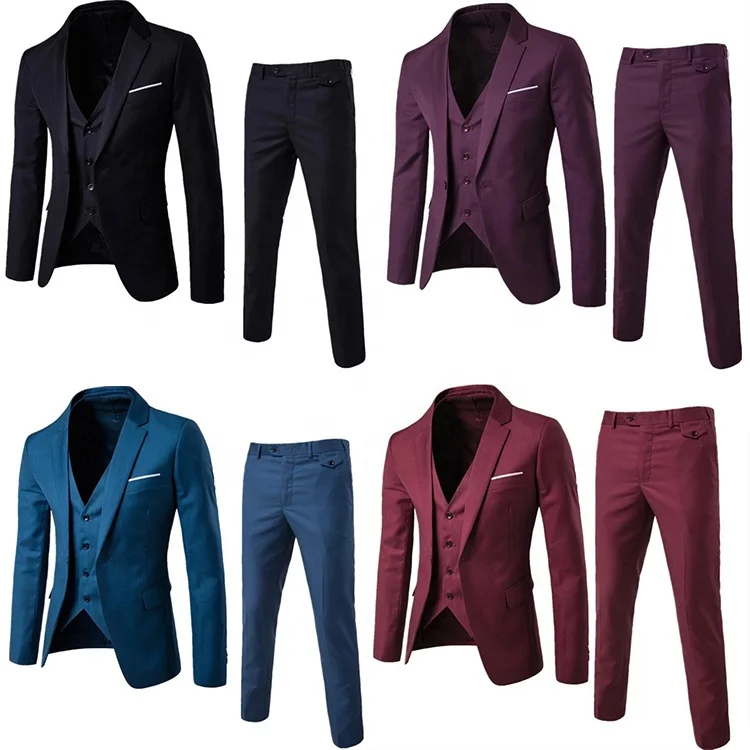 

fast ship 9 Colors Men Slim Fit One botton Wedding Suit (Blazer+Pants+Vest) 3 Pieces Men Business Formal Suit, Grey or as per customer requeast
