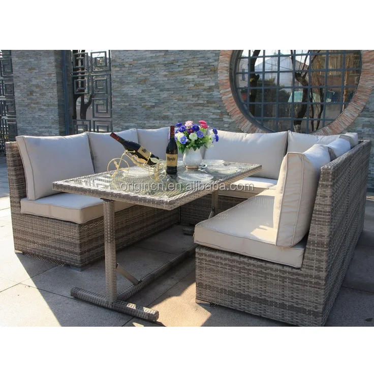 
Outdoor entertaining patio dining table and chairs furniture rattan corner sofa set  (60815543811)