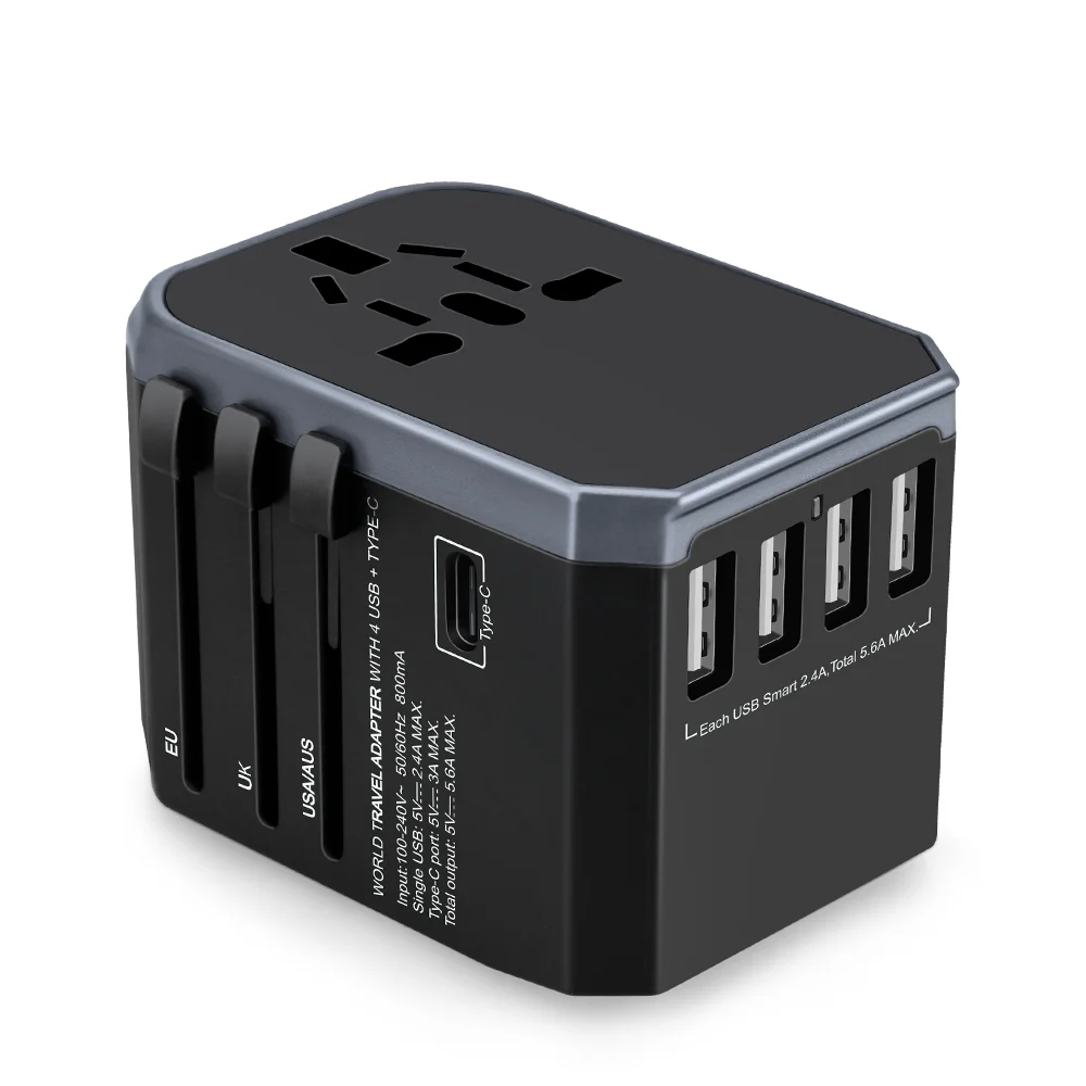 

New USB Universal Travel Adapter USA Europe UK AUS worldwide plugs Type C charger travel adaptor, Black;white;pantone