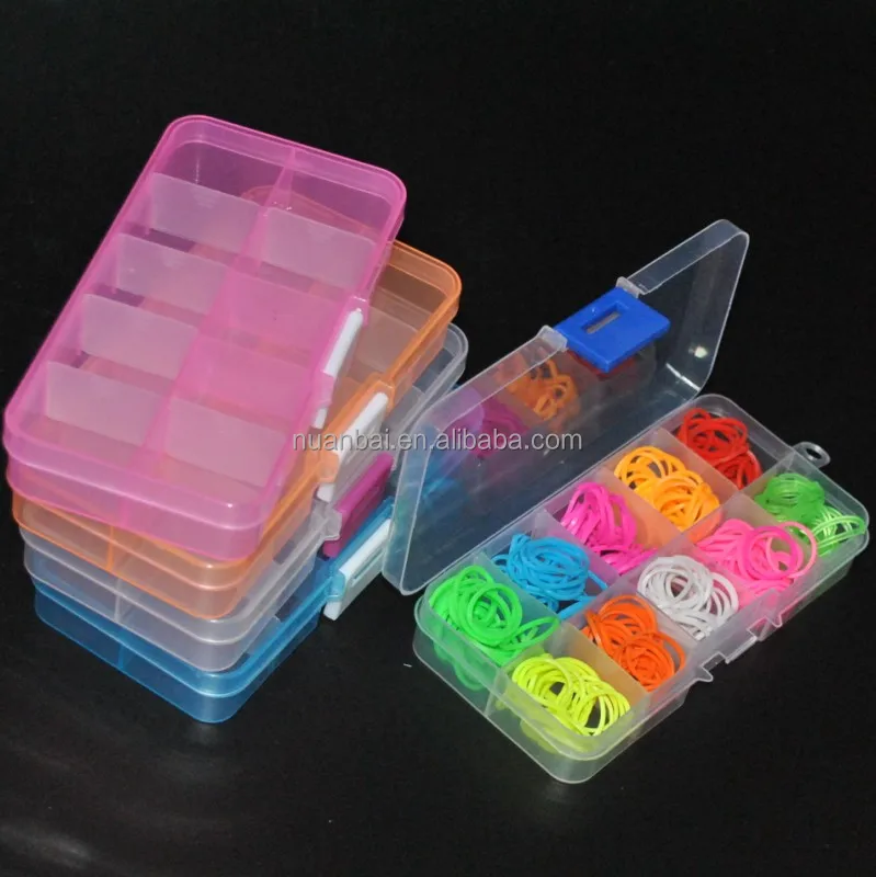 

10 Slots Clear Plastic DIY Divider Container box Electronic Components Storage box with compatments, Transparent,pink,blue,orange