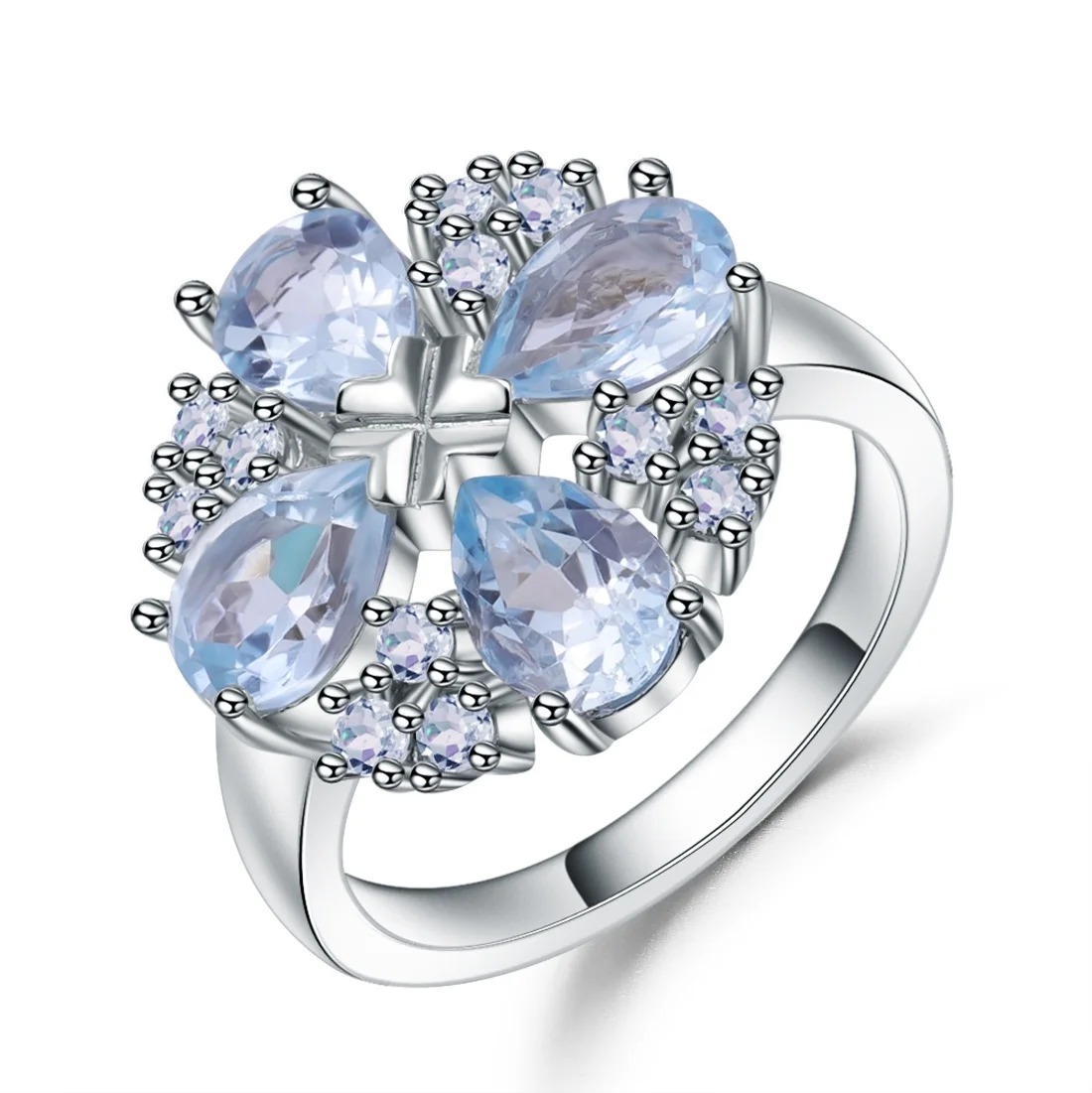 

Abiding wholesale natural blue topaz fashion jewelry ring gemstone finger custom sterling silver flower rings