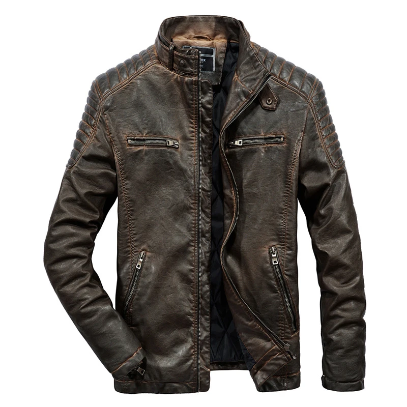 

Men's European code retro men's foreign trade motorcycle leather jacket, Black,brown