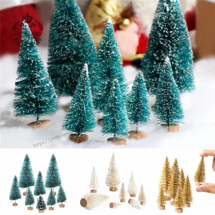 Small Christmas Tree Decorated Fake Pine Mini Artificial Santa Snow Home Decor 