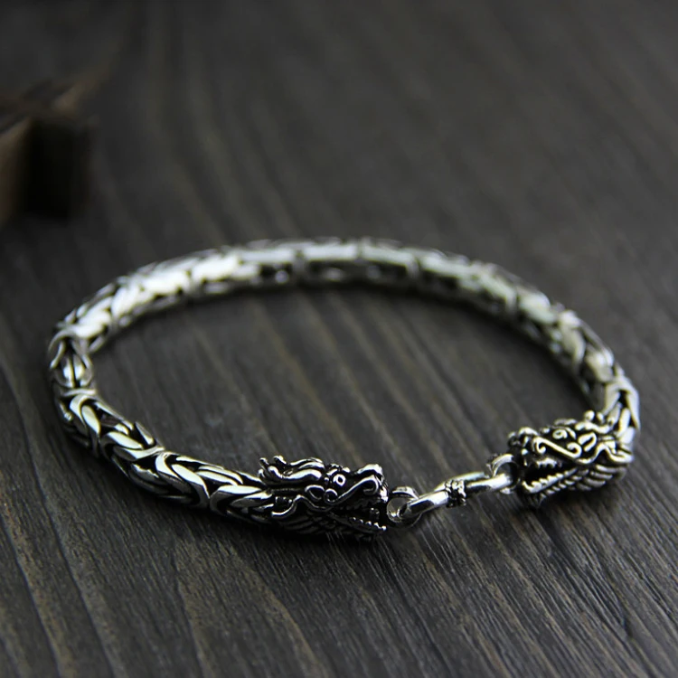 

S925 Sterling Silver Double Faucet Bracelet Men And Women Retro Thai Silver Jewelry