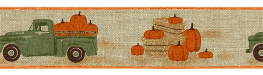 Natural 2.5 Green Vintage Farm Truck with Pumpkins Fall Autumn Wired Ribbon Natural Expressions Brand Wired Edge Vintage Truck Ribbon RG0183618