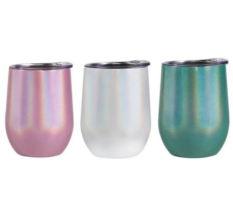 

2021 new style 12oz Glitter Powder egg shape tumbler double wall stainless steel insulated wine tumbler