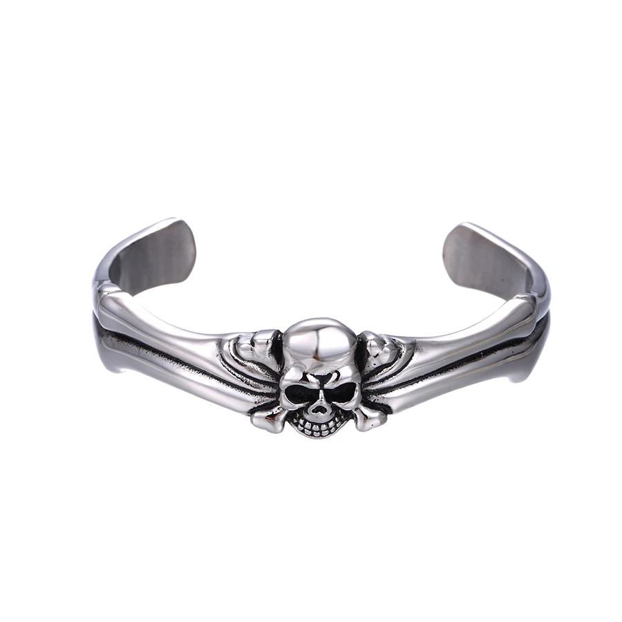 

52066 xuping jewelry Cool black gun color Stainless Steel skull head man's bangle