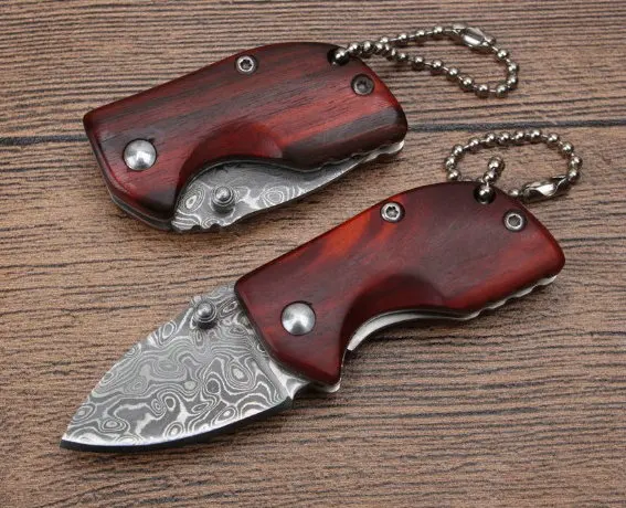 

Wood handle Damascus Steel Knife Small Folding Knives EDC Hand Tools 57HRC 9776