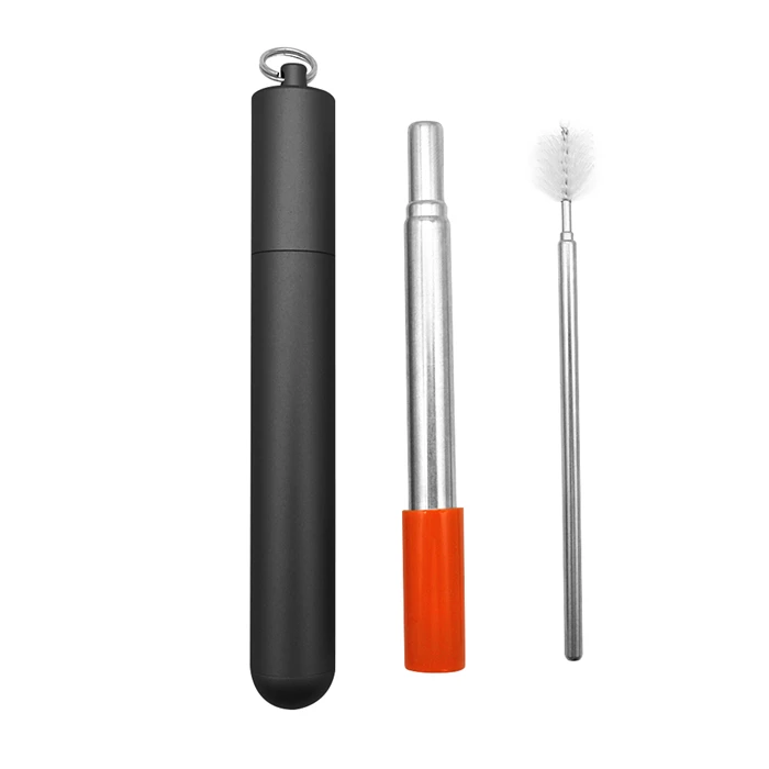 

New design Portable Foldable Reusable Telescopic brush collapsible metal Drinking Straw