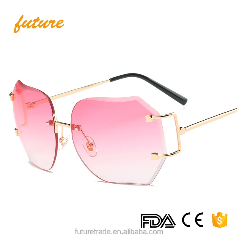 

WY075 Future Fashionable Gold Frame Ocean Clear Oversized Clear UV400 Hot Trend 2019 Women Rimless Sunglasses, Purple pink yellow clear brown grey