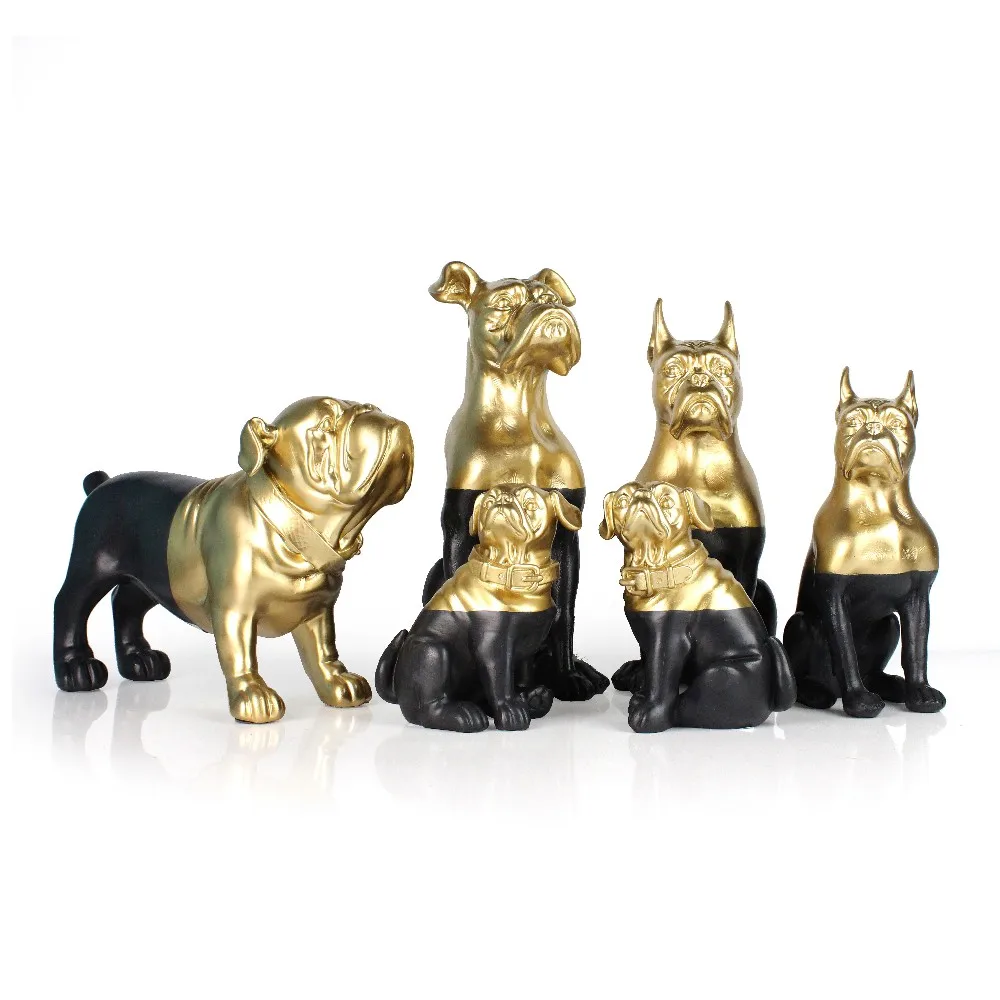 Resin Animal Black Gold English French Bulldog Puppies Statue Dog Figurine for sale supplier