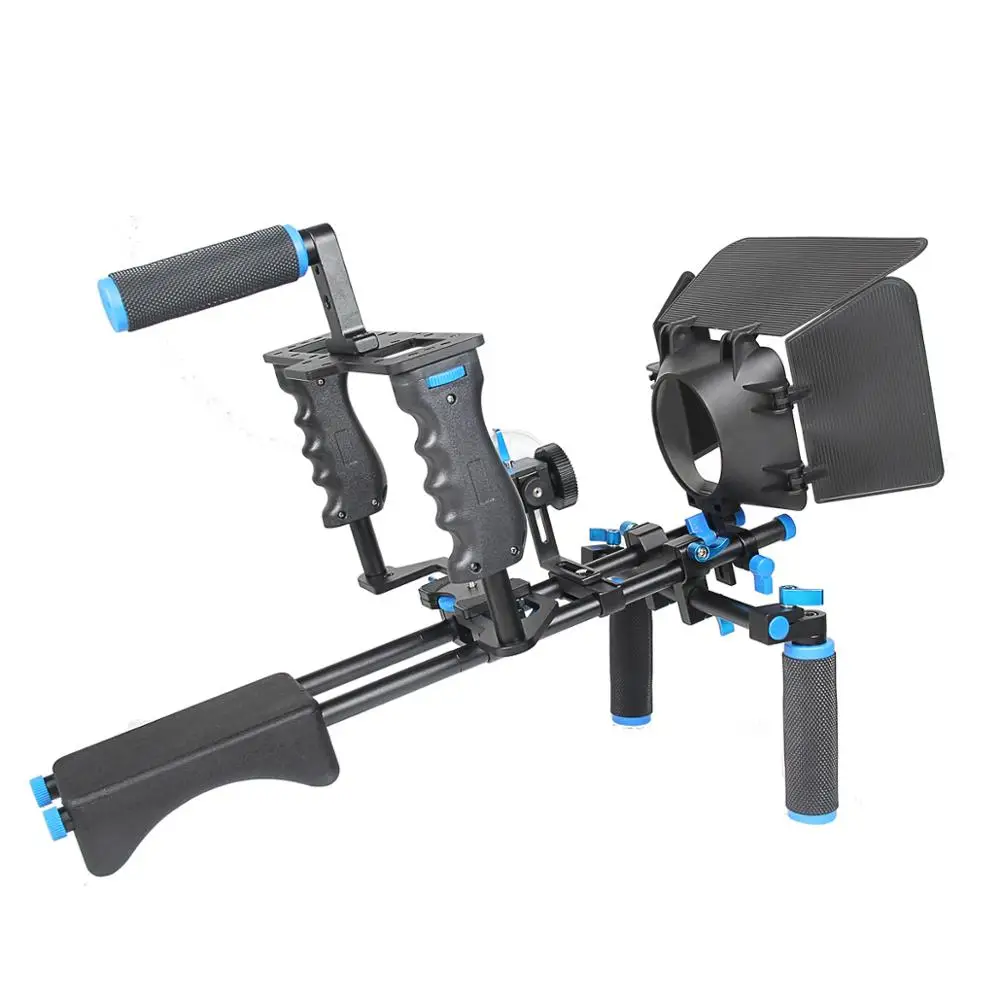 

YELANGU D221 DSLR Handheld Camera Cage+ Shoulder Mount Rig Kit + Follow Focus +Matte Box Accessory For All DSLR, Balck