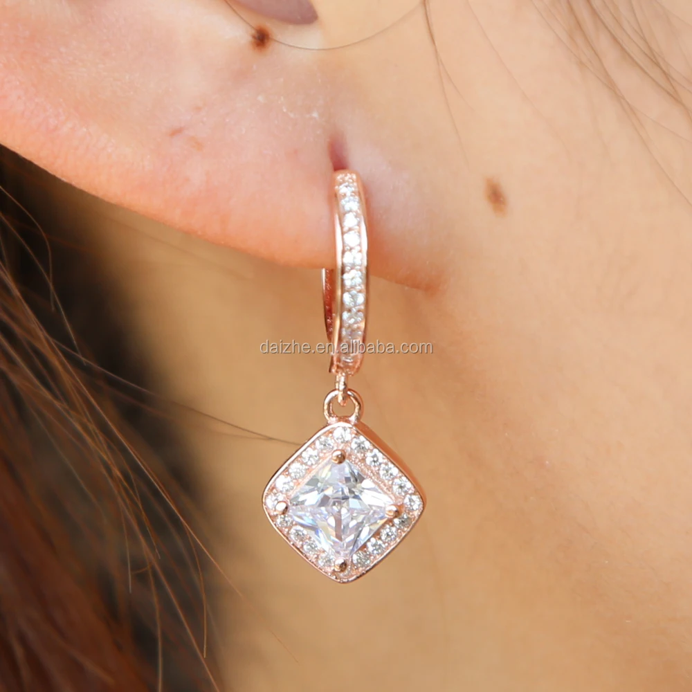 

high polished 925 sterling silver women girl valentines gift dainty cz dangle silver earring
