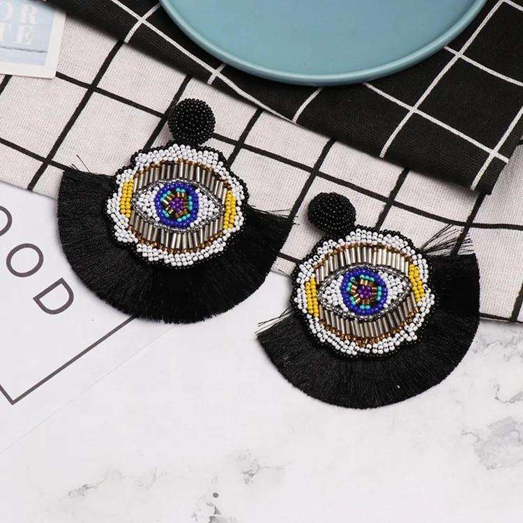 

Bohemian eye tassel earrings statement jewelry handmade miyuki seed bead earrings, Picture