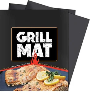 Heat Resistant Bbq Tools Reusble PTFE Cooking Mat Black Grill Mat Set of 5 Non-stick Bbq Mat Grill