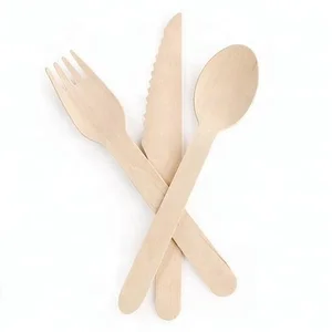 Image of Biodegradable bulk birch wood spoon/forks/knives disposable wooden cutlery