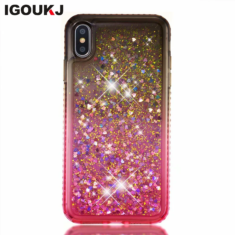 

Free shipping Gradient-studded quicksand mobile phone back cover for iphone XR XS accessory for iphone 6 7 8 plus X phone case