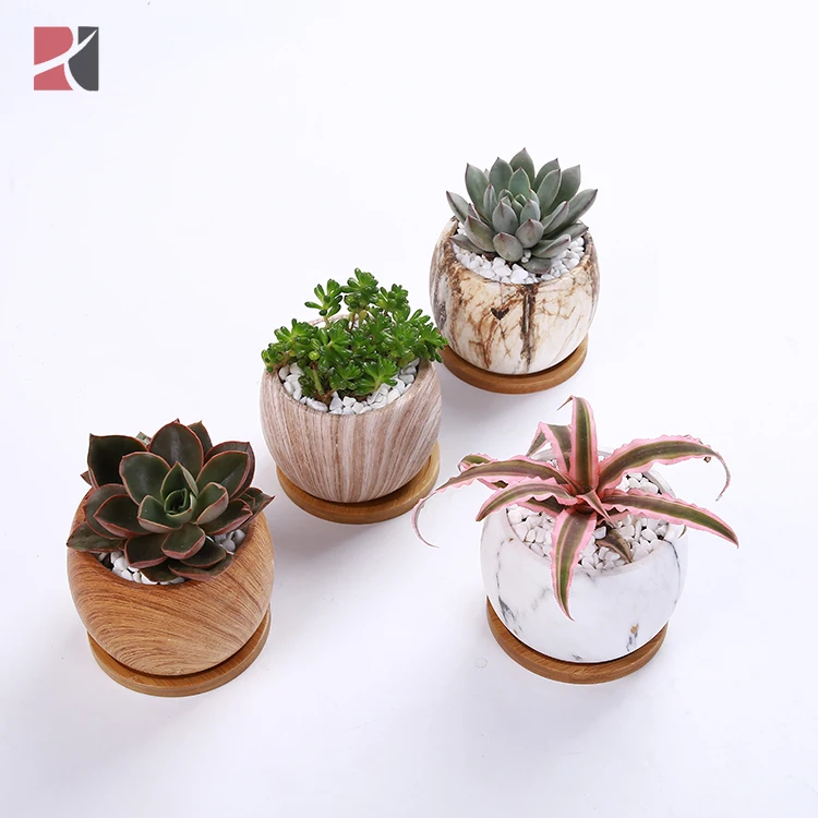 set of 4 wholesale new design ceramic marble design succulent planter pots for plant