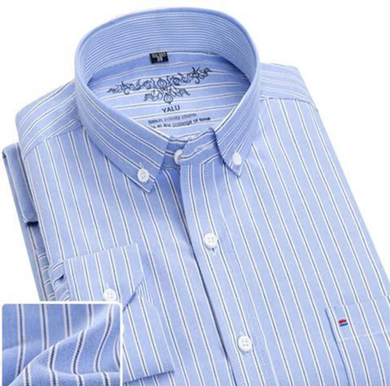 Mens Casual Shirt Turn-down Collar Long Sleeve Formal Slim Fit Stripe Oxford Tuxedo Shirts