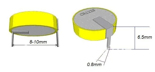 CR1225 battery with PCB tabs