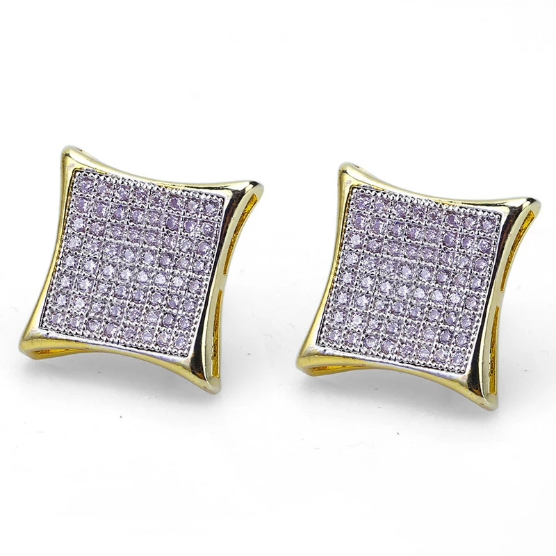 

Blues RTS Men 64 Zircon Covered Square Shape Stud Earrings, Silver, gold