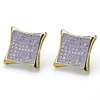 Mens 64 Zircon Covered Square Shape Stud Earrings