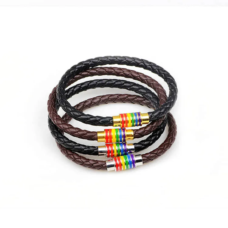 

Colorful Rainbow Gay Lesbian Pride Direct for Homosexual Men LES Homosex Equality Jewelry Leather Bracelet